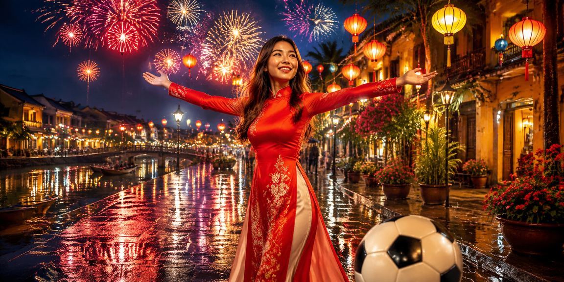 Người dùng tại Hội An xem và đặt cược bóng đá trực tuyến trong không gian truyền thống áo dài